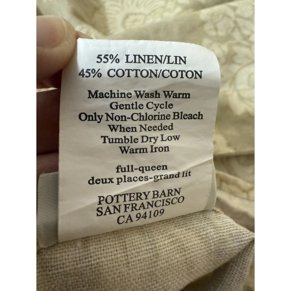 Pottery Barn Queen Full Jacquard Medallion Linen Blend Duvet Cover Neutral Chic